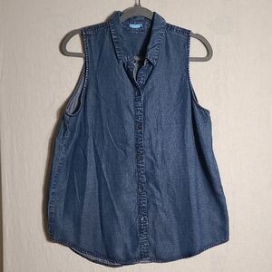 J. McLaughlin Blue Linen Blend Sleeveless Button Down Shirt Size Large